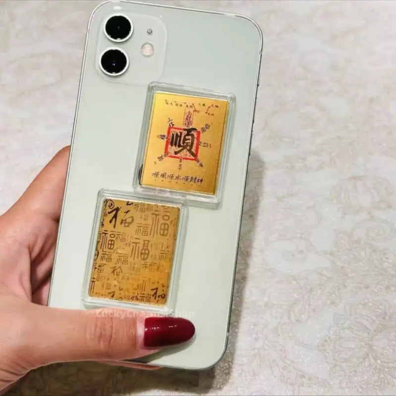 Ultra-Thin 999 Pure Gold Medium-Size Lucky Phone Sticker | 4 Styles (Smooth/Upward Trend/Fortune Turning/Wealth Treasury)-LuckyCharms.Shop