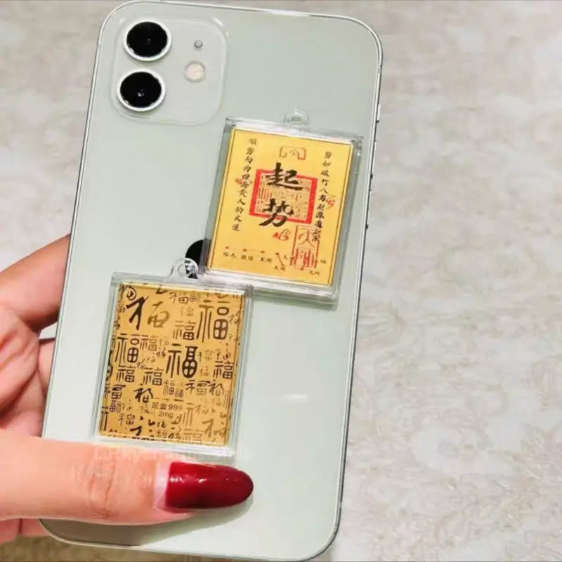 Ultra-Thin 999 Pure Gold Medium-Size Lucky Phone Sticker | 4 Styles (Smooth/Upward Trend/Fortune Turning/Wealth Treasury)-LuckyCharms.Shop