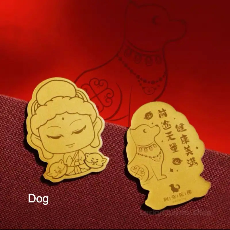 Dunhuang Academy Zodiac Guardian Buddha Gold Phone Sticker | 999 Pure Gold 2mg, Oil Pressure Craft, Authorized Certificate, Gift Box Package-LuckyCharms.Shop