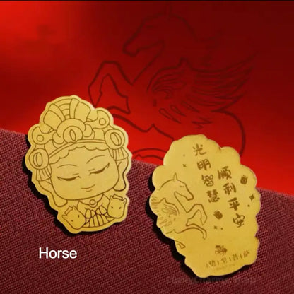 Dunhuang Academy Zodiac Guardian Buddha Gold Phone Sticker | 999 Pure Gold 2mg, Oil Pressure Craft, Authorized Certificate, Gift Box Package-LuckyCharms.Shop