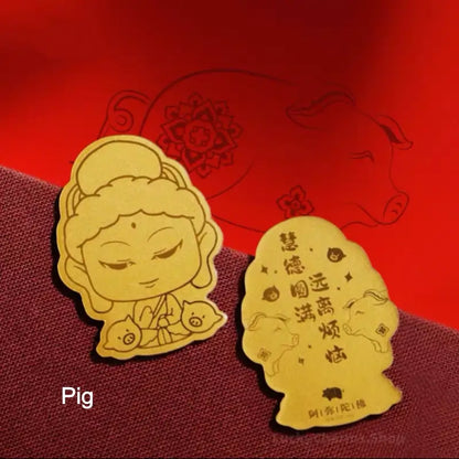 Dunhuang Academy Zodiac Guardian Buddha Gold Phone Sticker | 999 Pure Gold 2mg, Oil Pressure Craft, Authorized Certificate, Gift Box Package-LuckyCharms.Shop