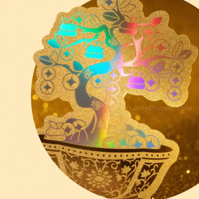 Money Tree 999 Pure Gold Phone Sticker | 2mg/Piece, 4.2*6.2cm, Iridescent Craft, Copper Coin & Persimmon Elements, Lucky Meaning-LuckyCharms.Shop