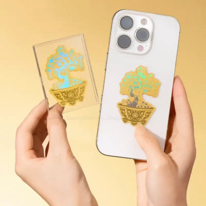 Money Tree 999 Pure Gold Phone Sticker | 2mg/Piece, 4.2*6.2cm, Iridescent Craft, Copper Coin & Persimmon Elements, Lucky Meaning-LuckyCharms.Shop