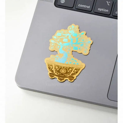 Money Tree 999 Pure Gold Phone Sticker | 2mg/Piece, 4.2*6.2cm, Iridescent Craft, Copper Coin & Persimmon Elements, Lucky Meaning-LuckyCharms.Shop