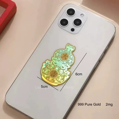 Forbidden City Style Ultra-Thin 999 Pure Gold Lucky Gourd Phone Back Sticker | 2 Styles (Gold, Iridescent)-LuckyCharms.Shop