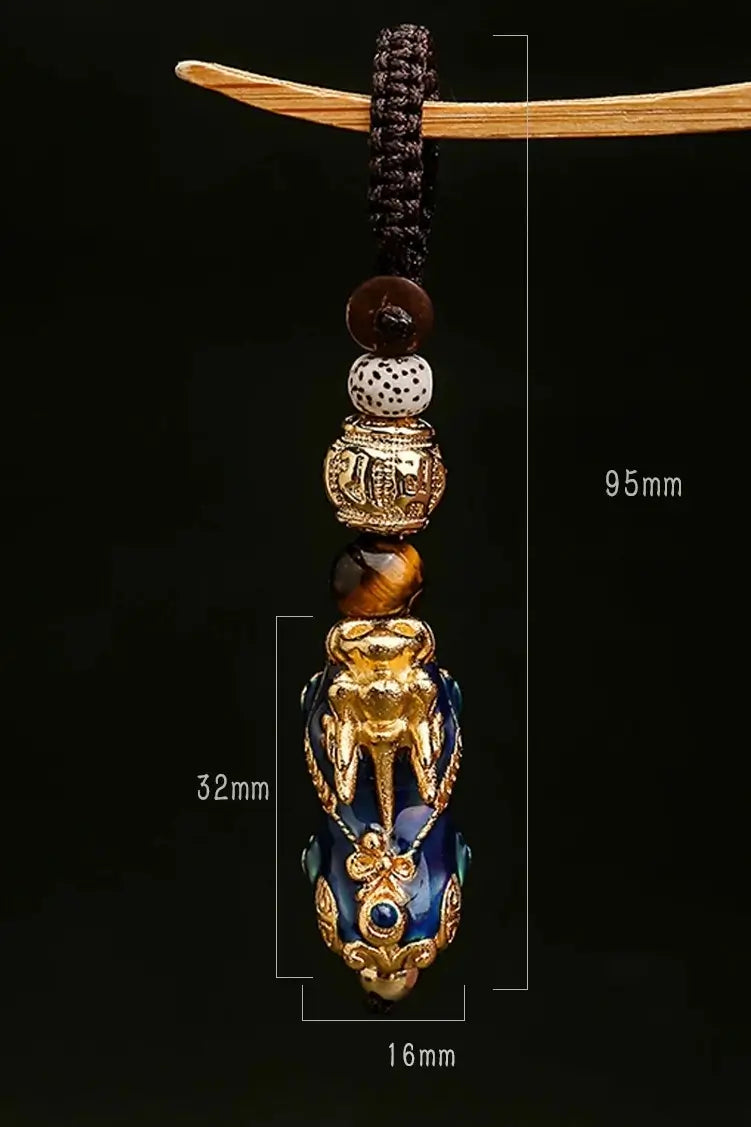 Solid Brass Gold-Plated Pixiu Keychain | Six-Syllable Mantra Beads, 3 Styles-LuckyCharms.Shop