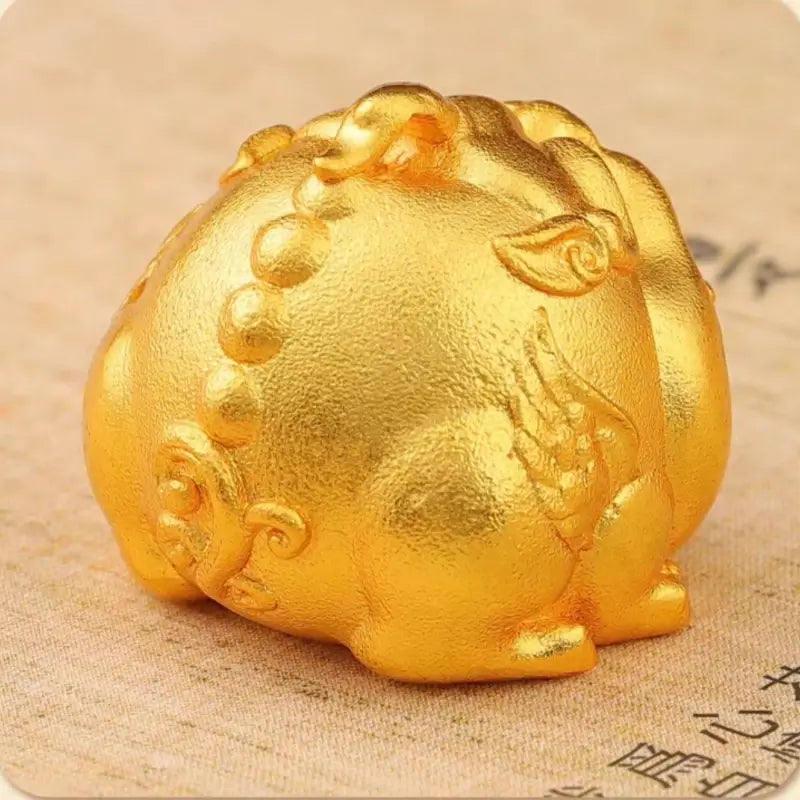 Brass 24K Gold-Plated Big-Mouth Pixiu Keychain | Red Sandalwood Beads, Lucky Wealth Charm-LuckyCharms.Shop