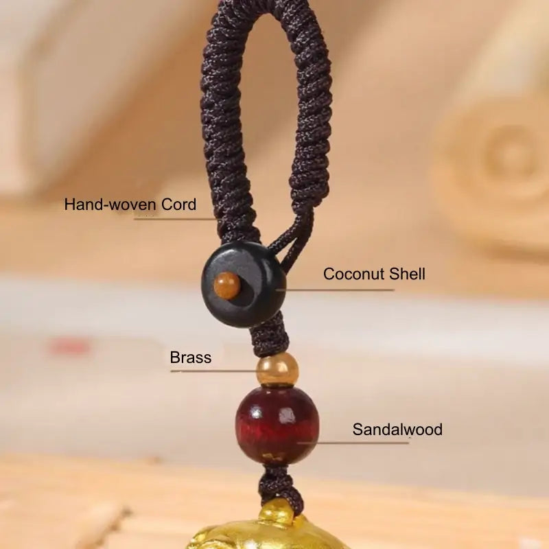 Brass 24K Gold-Plated Big-Mouth Pixiu Keychain | Red Sandalwood Beads, Lucky Wealth Charm-LuckyCharms.Shop