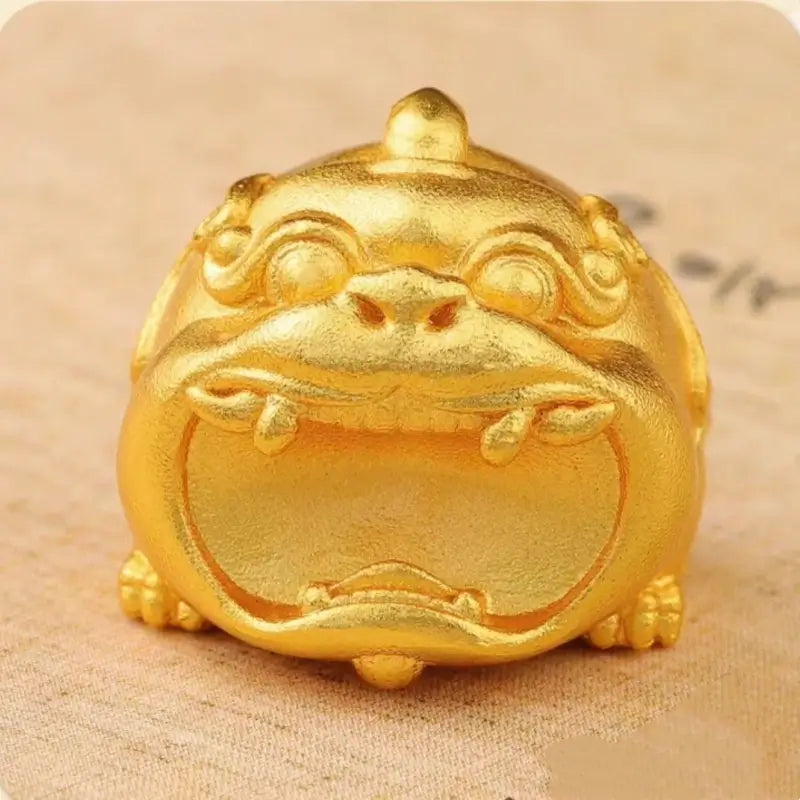 Brass 24K Gold-Plated Big-Mouth Pixiu Keychain | Red Sandalwood Beads, Lucky Wealth Charm-LuckyCharms.Shop