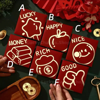 Chinese New Year Lucky Money Envelopes | Gold Foil English Words 6-36pcs for Gifting-LuckyCharms.Shop
