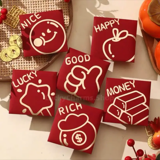 Chinese New Year Lucky Money Envelopes | Gold Foil English Words 6-36pcs for Gifting