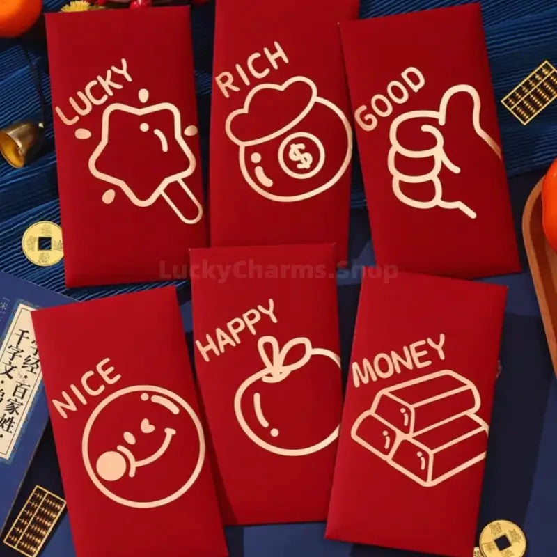 Chinese New Year Lucky Money Envelopes | Gold Foil English Words 6-36pcs for Gifting-LuckyCharms.Shop