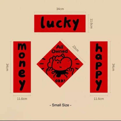 2026 Horse Year Cartoon English Couplets Red Coated Paper Party Home Decor Set-LuckyCharms.Shop