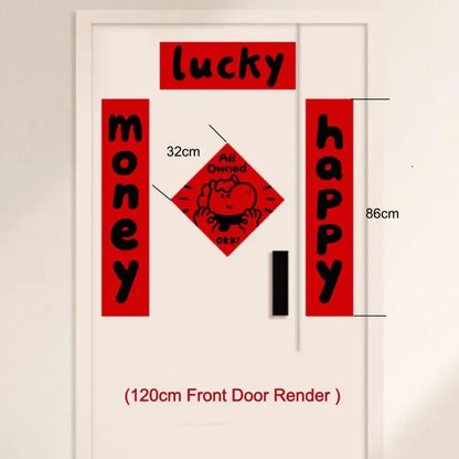2026 Horse Year Cartoon English Couplets Red Coated Paper Party Home Decor Set-LuckyCharms.Shop