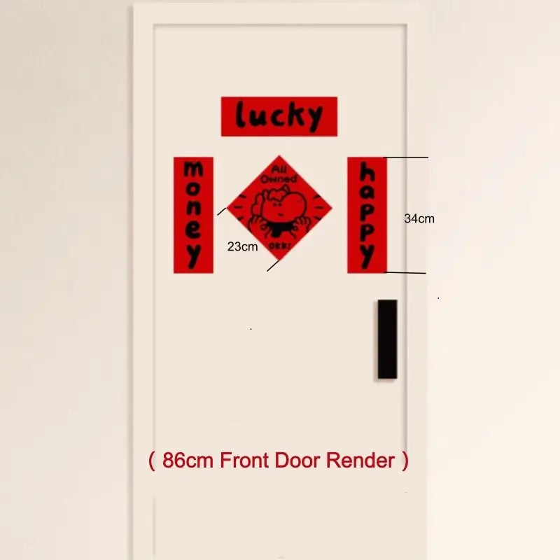 2026 Horse Year Cartoon English Couplets Red Coated Paper Party Home Decor Set-LuckyCharms.Shop