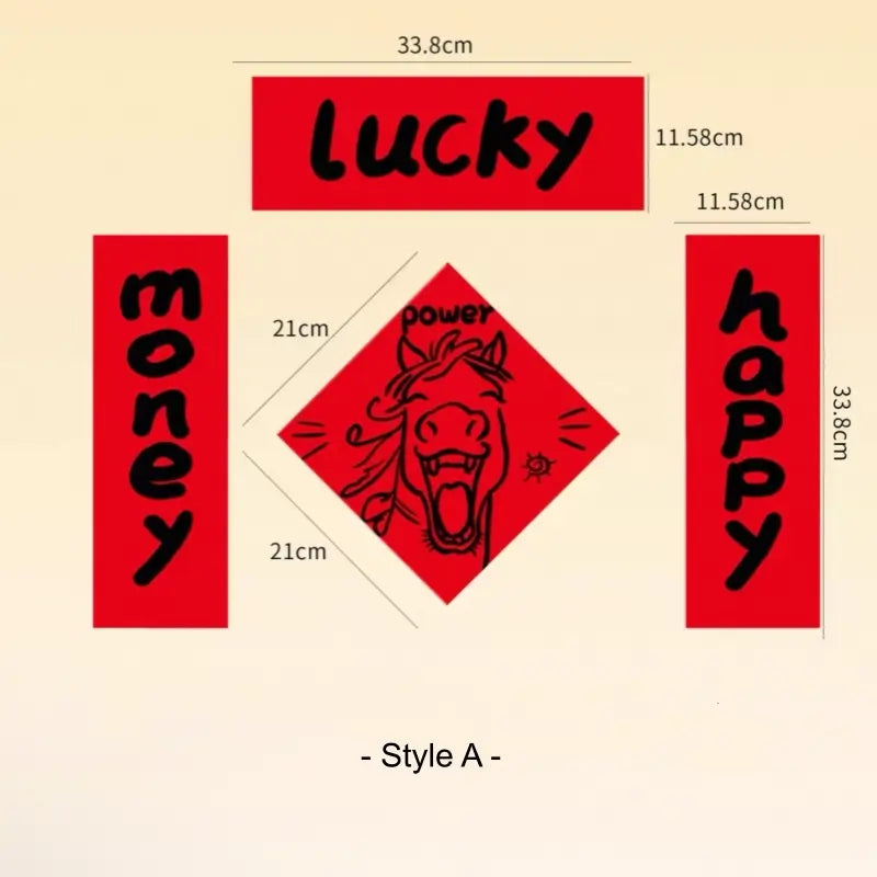 2026 Year of the Horse Cartoon English Couplets 250g Coated Paper Free Stickers-LuckyCharms.Shop