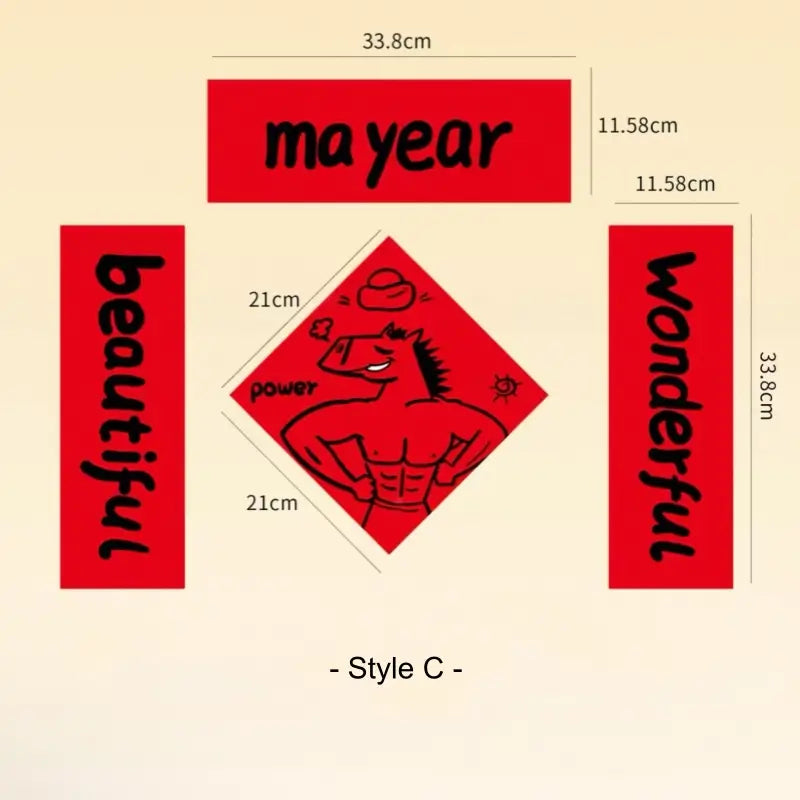 2026 Year of the Horse Cartoon English Couplets 250g Coated Paper Free Stickers-LuckyCharms.Shop