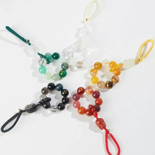 Porte-clés et breloque pour téléphone en cristal Pixiu des Cinq Éléments | Cristal naturel précieux, talisman porte-bonheur