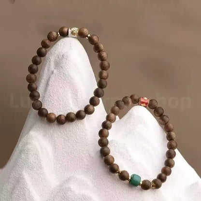 Red Sandalwood Carved Six-Syllable Mantra Men's Enpowered Bracelet-LuckyCharms.Shop