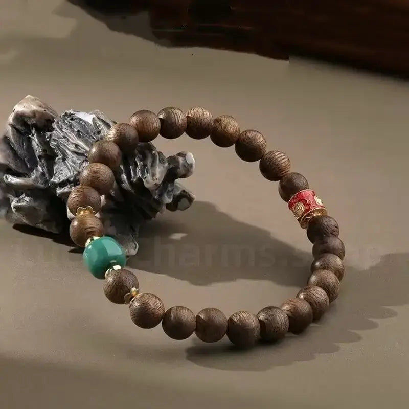 Red Sandalwood Carved Six-Syllable Mantra Men's Enpowered Bracelet-LuckyCharms.Shop