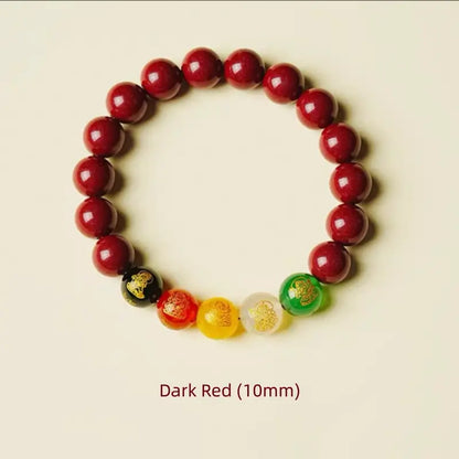 Natural Cinnabar Five Gods of Wealth Bracelet | 4 Sizes, Five Elements Agate, Spiritual Protection & Fortune Attracting