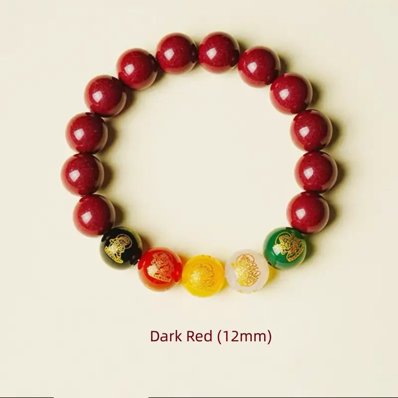Natural Cinnabar Five Gods of Wealth Bracelet | 4 Sizes, Five Elements Agate, Spiritual Protection & Fortune Attracting