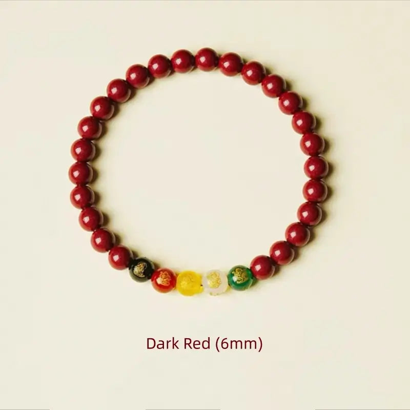 Natural Cinnabar Five Gods of Wealth Bracelet | 4 Sizes, Five Elements Agate, Spiritual Protection & Fortune Attracting