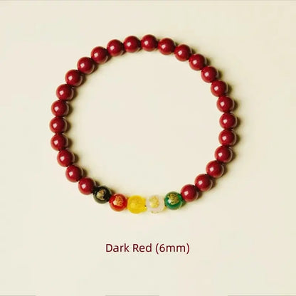 Natural Cinnabar Five Gods of Wealth Bracelet | 4 Sizes, Five Elements Agate, Spiritual Protection & Fortune Attracting