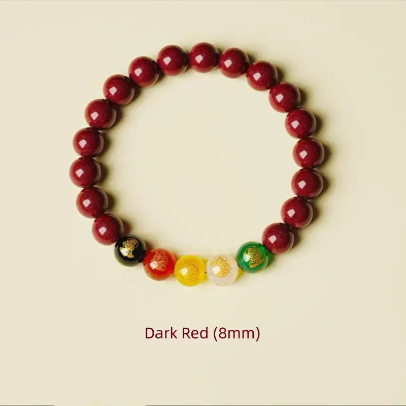 Natural Cinnabar Five Gods of Wealth Bracelet | 4 Sizes, Five Elements Agate, Spiritual Protection & Fortune Attracting