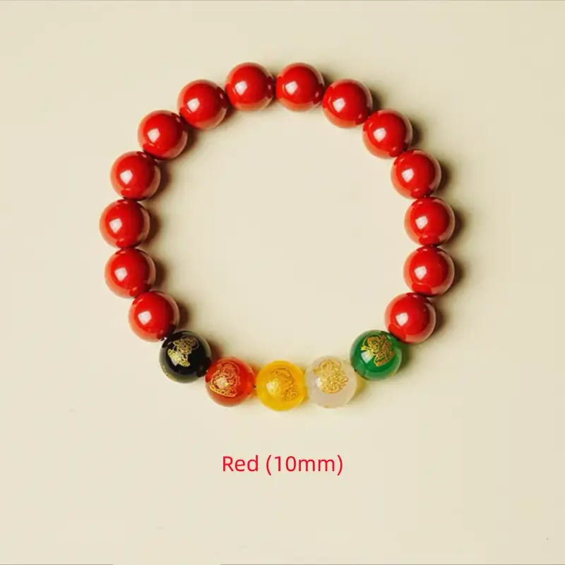 Natural Cinnabar Five Gods of Wealth Bracelet | 4 Sizes, Five Elements Agate, Spiritual Protection & Fortune Attracting