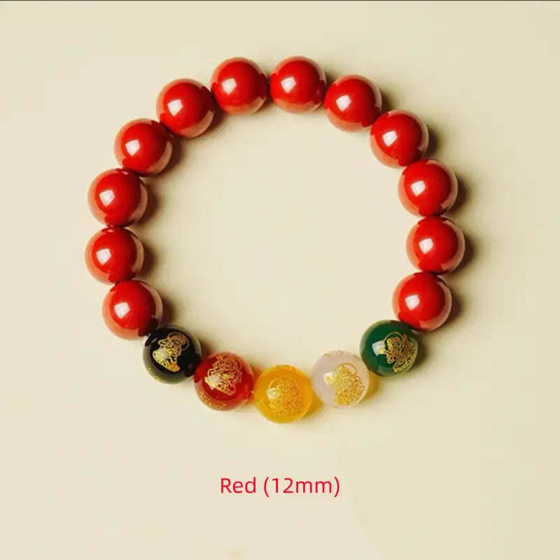 Natural Cinnabar Five Gods of Wealth Bracelet | 4 Sizes, Five Elements Agate, Spiritual Protection & Fortune Attracting