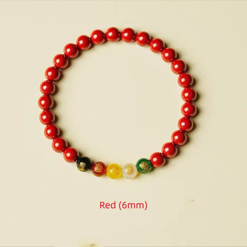 Natural Cinnabar Five Gods of Wealth Bracelet | 4 Sizes, Five Elements Agate, Spiritual Protection & Fortune Attracting