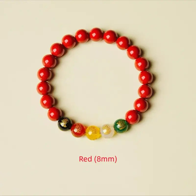 Natural Cinnabar Five Gods of Wealth Bracelet | 4 Sizes, Five Elements Agate, Spiritual Protection & Fortune Attracting