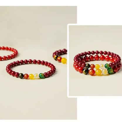 Natural Cinnabar Five Gods of Wealth Bracelet | 4 Sizes, Five Elements Agate, Spiritual Protection & Fortune Attracting