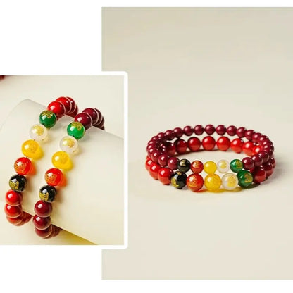 Natural Cinnabar Five Gods of Wealth Bracelet | 4 Sizes, Five Elements Agate, Spiritual Protection & Fortune Attracting