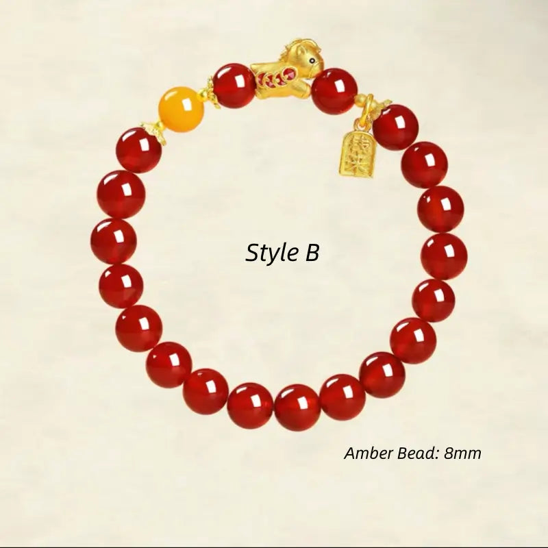 Immediate Wealth Natural Agate Gold-Plated Horse Bracelet | 2026 Year of the Horse Lucky Jewelry-LuckyCharms.Shop