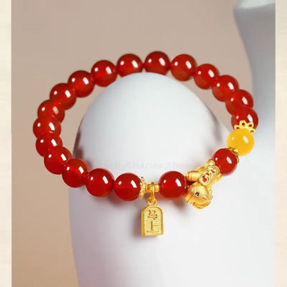 Immediate Wealth Natural Agate Gold-Plated Horse Bracelet | 2026 Year of the Horse Lucky Jewelry-LuckyCharms.Shop