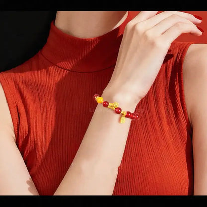 Immediate Wealth Natural Agate Gold-Plated Horse Bracelet | 2026 Year of the Horse Lucky Jewelry-LuckyCharms.Shop