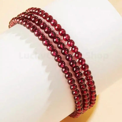 Natural Garnet Luck-Turning Bead & Fortune Charm Three-strand Wrap Bracelet-LuckyCharms.Shop