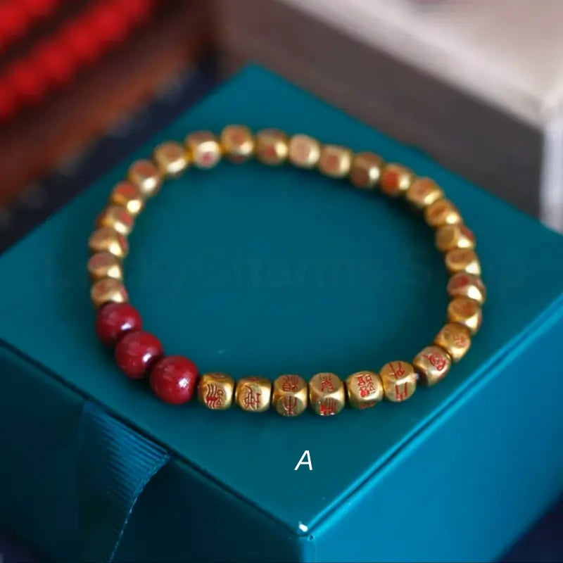 Jiuhua Mountain Blessing Golden Light Mantra Fortune Bead Bracelet for Men-LuckyChrams.Shop
