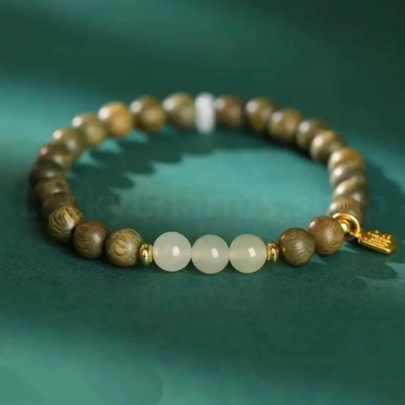 Fortune Pendant Hetian Jade Bead Green Sandalwood Beaded Bracelet-LuckyCharms.Shop