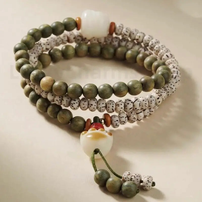 Green Sandalwood Bodhi Double-Wrap Wealth & Widsom Enpowered Bracelet-LuckyCharms.Shop