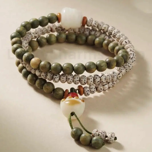 Green Sandalwood Bodhi Double-Wrap Wealth & Widsom Enpowered Bracelet-LuckyCharms.Shop