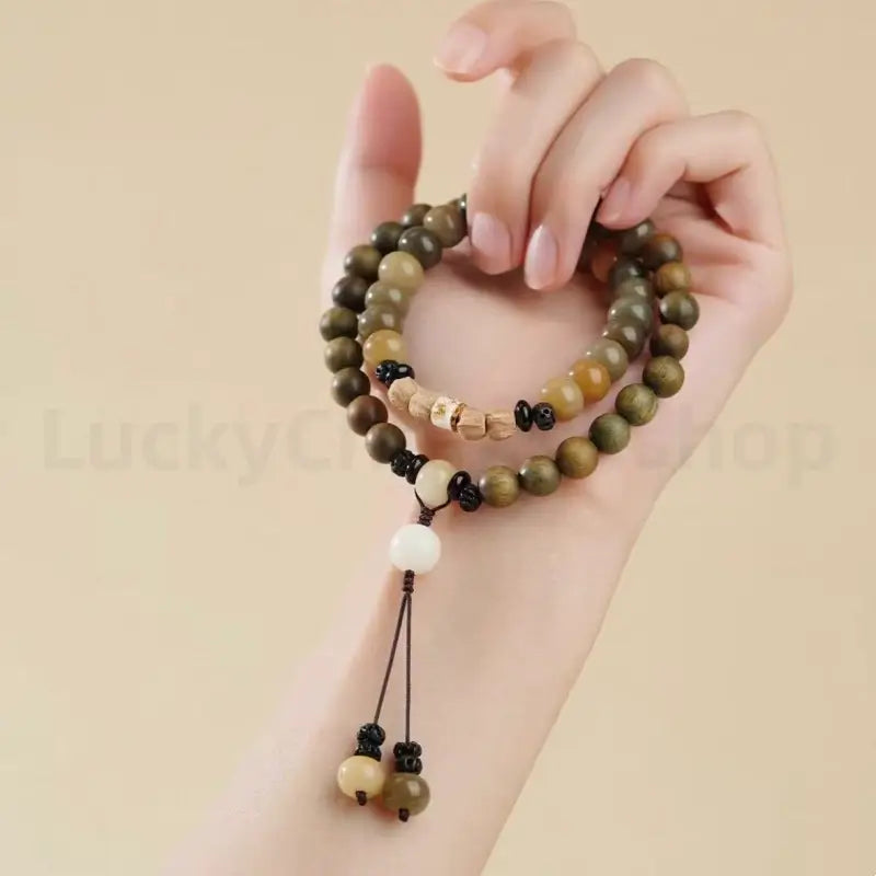 Green Sandalwood Bodhi Double-Wrap Wealth & Widsom Enpowered Bracelet-LuckyCharms.Shop