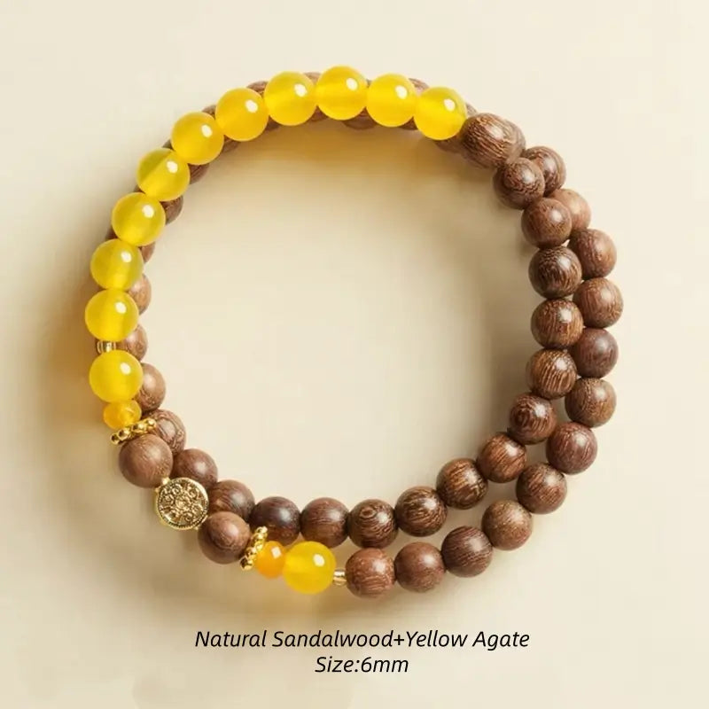 Lingyin Natural Green Sandalwood & Yellow Agate Bead Wealth-Attracting Bracelet-LuckyCharms.Shop