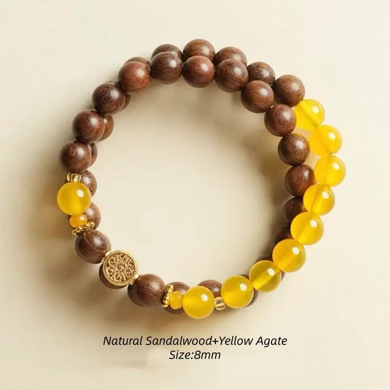 Lingyin Natural Green Sandalwood & Yellow Agate Bead Wealth-Attracting Bracelet-LuckyCharms.Shop