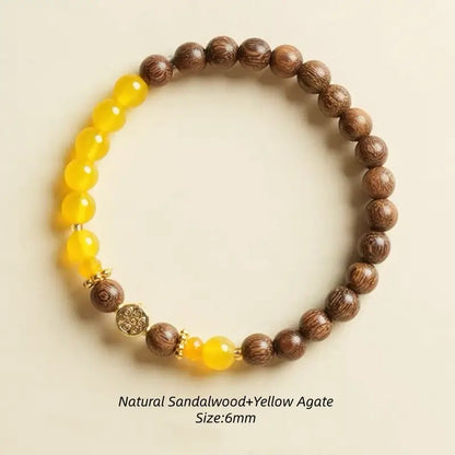 Lingyin Natural Green Sandalwood & Yellow Agate Bead Wealth-Attracting Bracelet-LuckyCharms.Shop