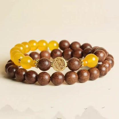 Lingyin Natural Green Sandalwood & Yellow Agate Bead Wealth-Attracting Bracelet-LuckyCharms.Shop