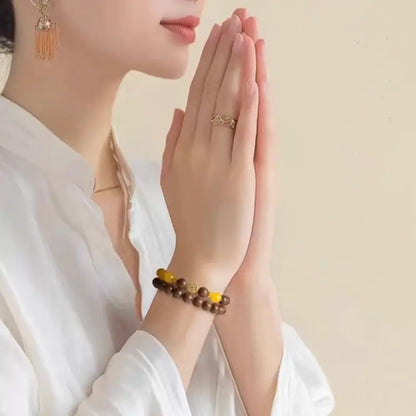 Lingyin Natural Green Sandalwood & Yellow Agate Bead Wealth-Attracting Bracelet-LuckyCharms.Shop