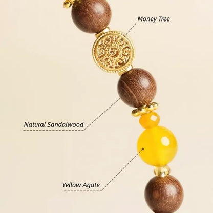 Lingyin Natural Green Sandalwood & Yellow Agate Bead Wealth-Attracting Bracelet-LuckyCharms.Shop